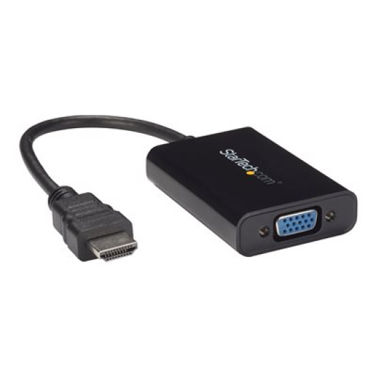 StarTech.com HDMI to VGA Video Adapter Converter with Audio for Desktop PC / Laptop / Ultrabook - 1920x1080 - Video adaptér - HDMI s piny (male) do HD-15 (VGA), mini jack, Micro USB typ B se zdírkami (female) - 25 cm - cerná - podpora 1080p, aktivní - pro P/N: DK30CH2DEP, DK30CH2DEPUE, MST30C2DPPD