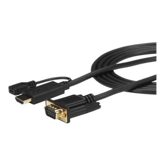 StarTech.com HDMI to VGA Cable - 3 ft / 1m - 1080p - 1920 x 1200 - Active HDMI Cable - Monitor Cable - Computer Cable (HD2VGAMM3) - Kabel adaptéru - HDMI, Micro-USB typ B (pouze napájení) do HD-15 (VGA) s piny (male) - 1 m - cerná - aktivní, podpora 1920 x 1200 (WUXGA)