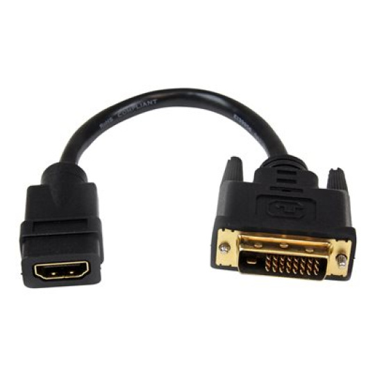 StarTech.com 8in HDMI to DVI-D Video Cable Adapter - HDMI Female to DVI Male - HDMI to DVI Dongle Adapter Cable (HDDVIFM8IN) - Video adaptér - HDMI se zdírkami (female) do DVI-D s piny (male) - 20.32 cm - odstínený - cerná - pro P/N: CDP2HDMM2MB, DP2HDMM2MB, HDDVIMM3, HDMM1MP, HDMM2MP, HDMM3MP, HDPMM50, MDP2HDMM2MB