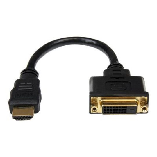 StarTech.com HDMI Male to DVI Female Adapter - 8in - 1080p DVI-D Gender Changer Cable (HDDVIMF8IN) - Video adaptér - HDMI s piny (male) do DVI-D se zdírkami (female) - 20.32 cm - odstínený - cerná - pro P/N: BNDDKT30CAHV, CDP2DVIMM2MB, DKT30CSDHPD, DKT30CSDHPD3, DP2DVI2MM3, DP2DVIMM6X10