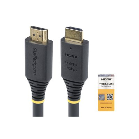 StarTech.com 1.5m (4.9ft) Premium Certified High Speed HDMI Cable, 4K60Hz - Prémiove vysoká rychlost - kabel HDMI s ethernetem - HDMI s piny (male) do HDMI s piny (male) - 1.5 m - cerná - podpora 4K60Hz, pasivní
