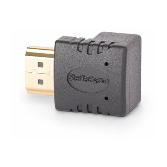StarTech.com Down Angle HDMI 2.0 Adapter, 90-Degree HDMI Port Saver, M/F - High Speed - HDMI adaptér - HDMI s piny (male) do HDMI se zdírkami (female) zahnutý nahoru - cerná - podpora 4K60Hz, dvousmerný, pasivní