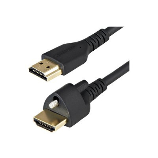 StarTech.com 2m (6ft) HDMI Cable with Locking Screw, 4K 60Hz HDR 10, High Speed HDMI 2.0 Monitor Cable with Locking Screw Connector for Secure Connection, HDMI Cable with Ethernet, M/M - Adjustable M3.0 Screw (HDMM2MLS) - Prémiove vysoká rychlost - kabel HDMI s ethernetem - HDMI s piny (male) do HDMI s piny (male) zamykací - 2 m - cerná - podpora 4K60 Hz (3840 x 2160)