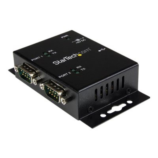 StarTech.com USB to Serial Adapter - 2 Port - Wall Mount - Din Rail Clips - Industrial - COM Port Retention - FTDI - DB9 (ICUSB2322I) - Sériový adaptér - USB 2.0 - RS-232 x 2 - cerná
