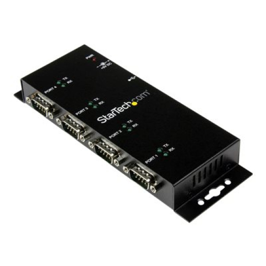 StarTech.com 4 Port USB to Serial RS232 Adapter - Wall Mount - Din Rail - COM Port Retention - FTDI USB to DB9 RS232 Hub (ICUSB2324I) - Sériový adaptér - USB 2.0 - RS-232 x 4 - cerná