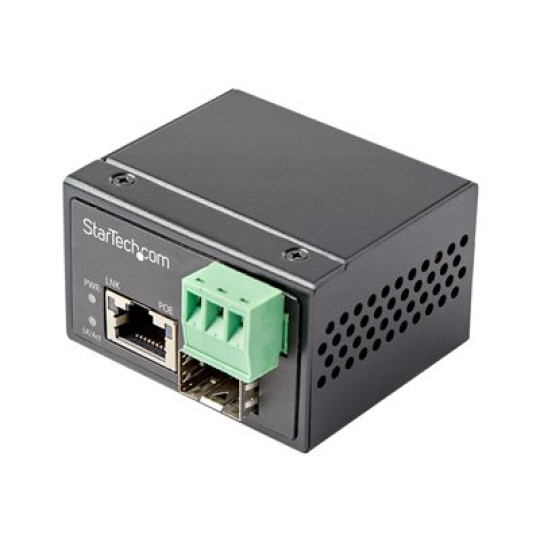 StarTech.com PoE+ Industrial Fiber to Ethernet Media Converter 30W, SFP to RJ45, Singlemode/Multimode Fiber Optic to Copper Gigabit Ethernet, Mini/Compact Size, IP-30/ -40 to +75C, 1Gbps - Mini Media Converter (IMC1GSFP30W) - Konvertor médií s optickými vlákny - 1GbE - 1000Base-SX, 1000Base-T - RJ-45 / SFP (mini-GBIC) - až 10 km