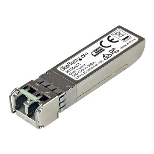 StarTech.com HP J9150A Compatible SFP+ Module - Lifetime Warranty (J9150AST) - Modul SFP+ vysílace (odpovídá: HP J9150A) - 10GbE - 10GBase-SR - multirežim LC - až 300 m - 850 nm - pro HPE 6120, 6600; ProLiant DL360p Gen8; HPE Aruba 2930F 24, 2930F 48, 5406; CX 10000