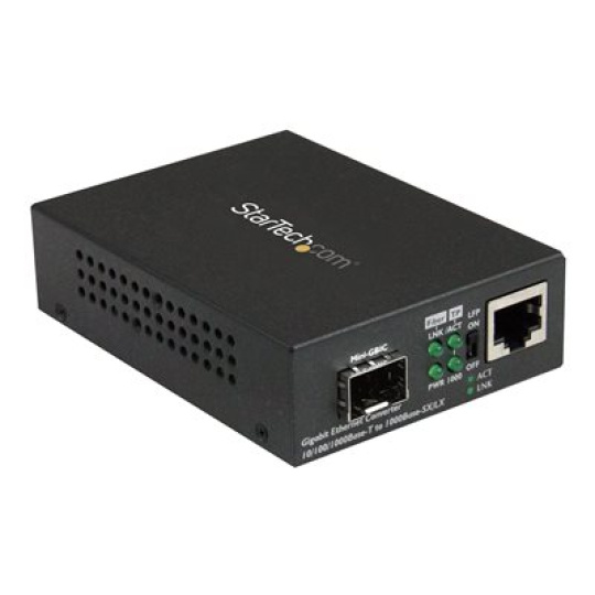 StarTech.com Multimode / Single Mode Fiber Media Converter - Open SFP Slot - 10/100/1000Mbps RJ45 Port - LFP Supported - IEEE 802.1q Tag VLAN - (MCM1110SFP) - Konvertor médií s optickými vlákny - 1GbE - 10Base-T, 1000Base-LX, 1000Base-SX, 100Base-TX, 1000Base-T - RJ-45 / SFP (mini-GBIC) - pro P/N: GLCLHSMDSTTA, GLCSXMMDST, GLCSXMMDSTT, GLCTEST, MASFP1GBTXST, SFP1GELXST