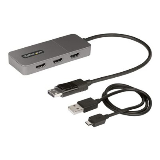 StarTech.com 3-Port MST Hub, DisplayPort to Triple HDMI Monitors, 4K 60Hz, DP 1.4 Multi-Monitor Video Adapter with 1ft (30cm) Built-in Cable, USB Powered, Windows Only - Multi-Stream Transport Hub (MST14DP123HD) - Spínac video/audio - 3 x HDMI - desktop
