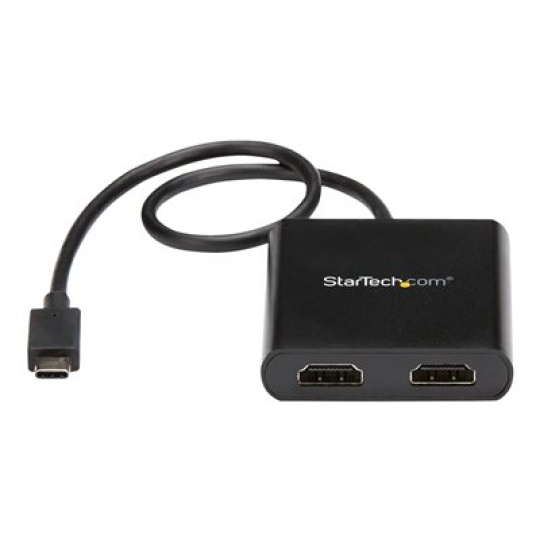 StarTech.com 2-Port Multi Monitor Adapter, USB-C to 2x HDMI Video Splitter, USB Type-C DP Alt Mode to HDMI MST Hub, Dual 4K 30Hz or 1080p 60Hz, Compatible with Thunderbolt 3, Windows Only - Multi Stream Transport (MSTCDP122HD) - Kabel adaptéru - 24 pin USB-C s piny (male) do HDMI se zdírkami (female) - 44 m - cerná - podpora 4K30Hz (3840 x 2160), 2560 x 1600 (WQXGA) support 60Hz - pro P/N: TB33A1C