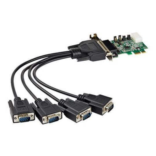 StarTech.com 4-port PCI Express RS232 Serial Adapter Card, PCIe RS232 Serial Host Controller Card, PCIe to Serial DB9, 16950 UART, Low Profile Desktop Expansion Card, Windows, macOS, Linux - Full/Low-Profile (PEX4S953LP) - Sériový adaptér - PCIe nízký profil - RS-232 x 4