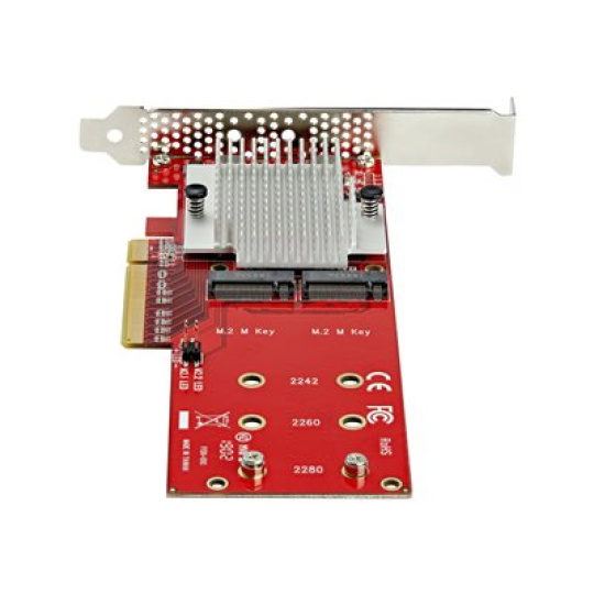 StarTech.com Dual M.2 PCIe SSD Adapter Card, x8 / x16 Dual NVMe or AHCI M.2 SSD to PCI Express 3.0, M.2 NGFF PCIe (M-Key) Compatible, Vented, Supports 2242, 2260, 2280, JBOD, Mac & PC - Full/Low-Profile Brackets (PEX8M2E2) - Adaptér rozhraní - M.2 - Expansion Slot to M.2 - M.2 Card - nízký profil - PCIe 3.0 x8 - cervená - kompatibilní s TAA