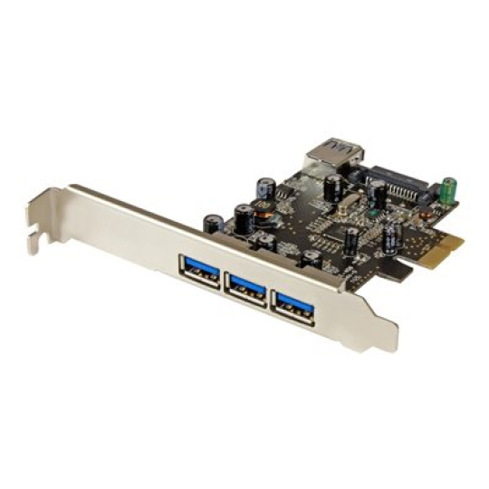 StarTech.com 4 Port PCI Express USB 3.0 Card - 3 External and 1 Internal - Native OS Support in Windows 8 and 7 - Standard and Low-Profile (PEXUSB3S42) - USB adaptér - PCIe 2.0 nízký profil - USB 3.0 x 4 - pro P/N: CFASTRWU3, ST1030USBM, ST43004UA, ST4300MINI, TB31PCIEX16