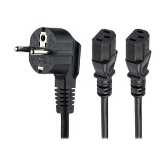 StarTech.com 2m (6ft) Computer Power Cord, 18AWG, EU Schuko to 2x C13 Power Cord, 10A 250V, Black Replacement AC Cord, TV/Monitor Power Cable, Schuko CEE 7/7 to IEC 60320 2x C13 Power Cord - PC Power Supply Cable - Elektrický kabel - power CEE 7/7 (M) do power IEC 60320 C13 - AC 250 V - 10 A - 2 m - cerná