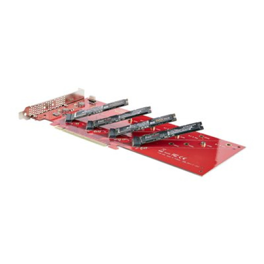 StarTech.com Quad M.2 PCIe Adapter Card, x16 Quad NVMe or AHCI M.2 SSD to PCI Express 4.0, Up to 7.8GBps/Drive, For 2242/2260/2280/22110mm PCIe M-Key M2 SSDs, Bifurcation Required - PC/Linux Compatible (QUAD-M2-PCIE-CARD-B) - Adaptér rozhraní - M.2 - Rozširující slot na 4 x M.2 - M.2 Card - nízký profil - RAID 0, 1, JBOD - PCIe 4.0 x16/x8 - cervená