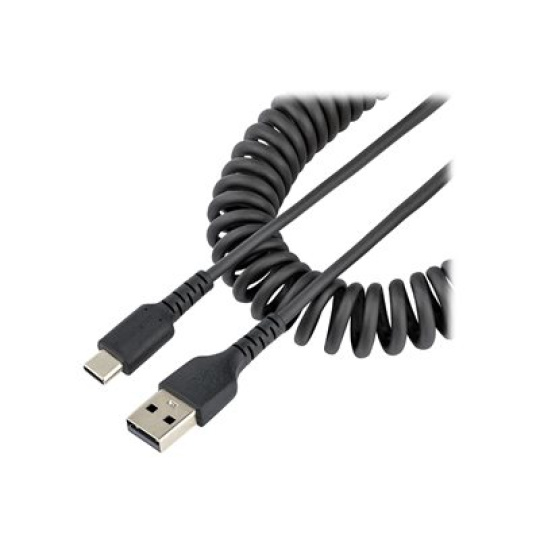 StarTech.com 3ft (1m) USB A to C Charging Cable, Coiled Heavy Duty Fast Charge & Sync USB-C Cable, High Quality USB 2.0 A to Type-C, Rugged Aramid Fiber, TPE, 3A, S20, iPad, Pixel - Durable Male to Male USB, Black - USB kabel - USB (M) do 24 pin USB-C (M) - USB 2.0 - 3 A - 1 m - svinutý - cerná