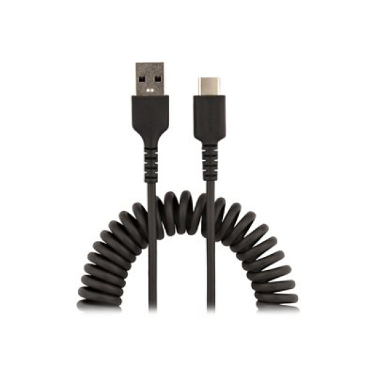 StarTech.com 20in (50cm) USB A to C Charging Cable, Coiled Heavy Duty Fast Charge & Sync USB-C Cable, High Quality USB 2.0 A to Type-C, Rugged Aramid Fiber, TPE, 3A, S20, iPad, Pixel - Durable Male to Male USB - USB kabel - USB (M) do 24 pin USB-C (M) - USB 2.0 - 3 A - 50 cm - svinutý - cerná