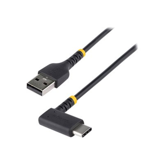 StarTech.com 1ft (30cm) USB A to C Charging Cable Right Angle, Heavy Duty Fast Charge USB-C Cable, USB 2.0 A to Type-C, Durable and Rugged Aramid Fiber, 3A, S20/iPad/Pixel - High Quality USB Charging Cord (R2ACR-30C-USB-CABLE) - USB kabel - USB (M) rovné do 24 pin USB-C (M) pravoúhlý - Thunderbolt 3 / USB 2.0 - 3 A - 30 cm - cerná