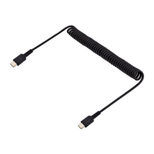 StarTech.com 3ft (1m) USB C Charging Cable, Coiled Heavy Duty Fast Charge & Sync USB-C Cable, High Quality USB 2.0 Type-C Cable, Rugged Aramid Fiber, TPE, 3A, S20, iPad, Pixel - Durable Male to Male USB, Black - USB kabel - 24 pin USB-C (M) do 24 pin USB-C (M) - USB 2.0 - 3 A - 1 m - svinutý - cerná