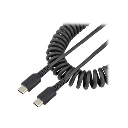 StarTech.com 20in (50cm) USB C Charging Cable, Coiled Heavy Duty Fast Charge & Sync USB-C Cable, High Quality USB 2.0 Type-C Cable, Rugged Aramid Fiber, TPE, 3A, S20, iPad, Pixel - Durable Male to Male USB, Black - USB kabel - 24 pin USB-C (M) do 24 pin USB-C (M) - USB 2.0 - 3 A - 50 cm - svinutý - cerná