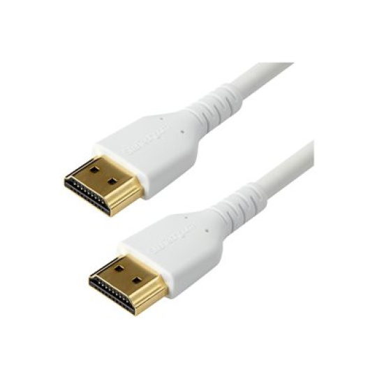StarTech.com 1m Premium Certified HDMI 2.0 Cable with Ethernet, Durable High Speed UHD 4K 60Hz HDR 10, 3ft Rugged M/M HDMI Cord with Aramid Fiber, TPE, Ultra HD Monitors, TVs & Displays - Heavy duty HDMI cable - Prémiove vysoká rychlost - kabel HDMI s ethernetem - HDMI s piny (male) do HDMI s piny (male) - 1 m - bílá - pro P/N: TB3DKM2HDL