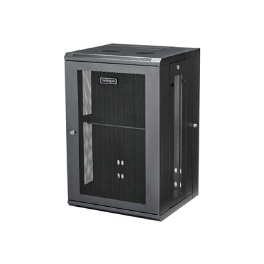 StarTech.com 18U 19" Wall Mount Network Cabinet, 16" Deep Hinged Locking IT Network Switch Depth Enclosure, Assembled Vented Computer Equipment Data Rack with Shelf & Flexible Side Panels - 18U Vented Cabinet (RK1820WALHM) - Rozvadecová skrín - montáž na stenu - cerná - 18U