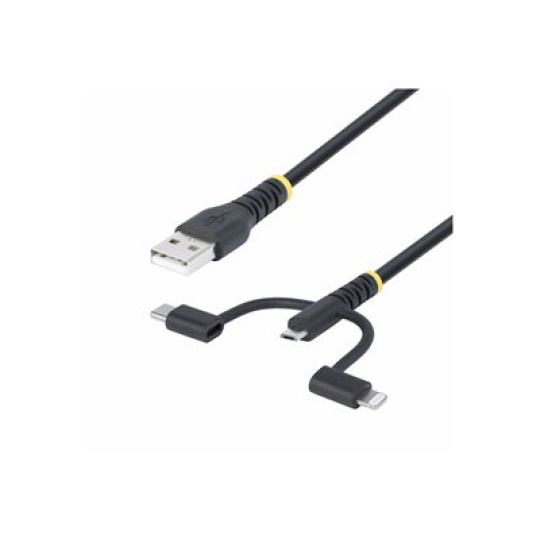 StarTech.com 3.3ft USB Multi Charging Cable, Lightning/Micro-USB/Type-C - Sada kabelu USB - 3 A - 1 m - pasivní, drsný - cerná