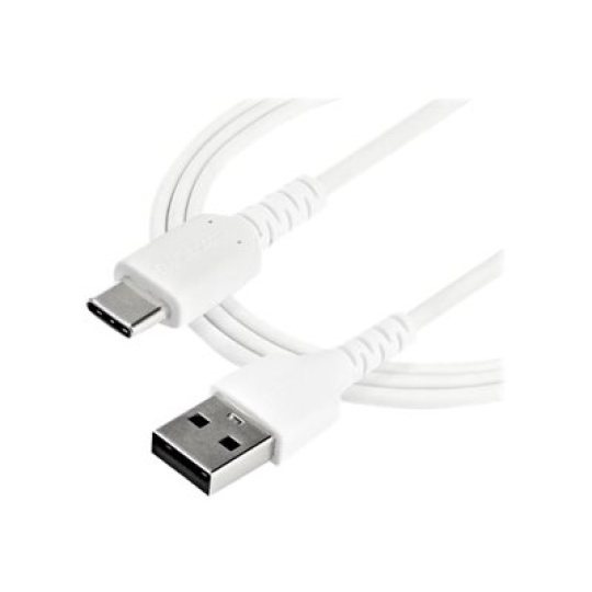 StarTech.com 1m USB A to USB C Charging Cable, Durable Fast Charge & Sync USB 2.0 to USB Type C Data Cord, Rugged TPE Jacket Aramid Fiber M/M 3A White, Samsung S10, S20, iPad Pro, Pixel - Heavy Duty and Rugged - USB kabel - USB (M) rovné do 24 pin USB-C (M) rovné - Thunderbolt 3 / USB 2.0 - 1 m - bílá