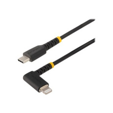 StarTech.com 3ft (1m) Durable USB-C to Lightning Cable - Right-Angled Heavy Duty Aramid Fiber USB Type-C to Lightning Charging/Sync Cord - Apple MFi Certified - Rugged iPhone Lightning Cable - Kabel Lightning - 24 pin USB-C s piny (male) do Lightning s piny (male) - 1 m - cerná
