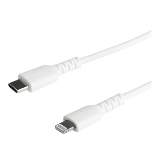 StarTech.com (1m) Durable White USB-C to Lightning Cable, Heavy Duty Rugged Aramid Fiber USB Type A to Lightning Charger/Sync Power Cord, Apple MFi Certified iPad/iPhone 12 Pro Max - iPhone 7/8/11/11 Pro - Kabel Lightning - Lightning s piny (male) do 24 pin USB-C s piny (male) - 1 m - bílá