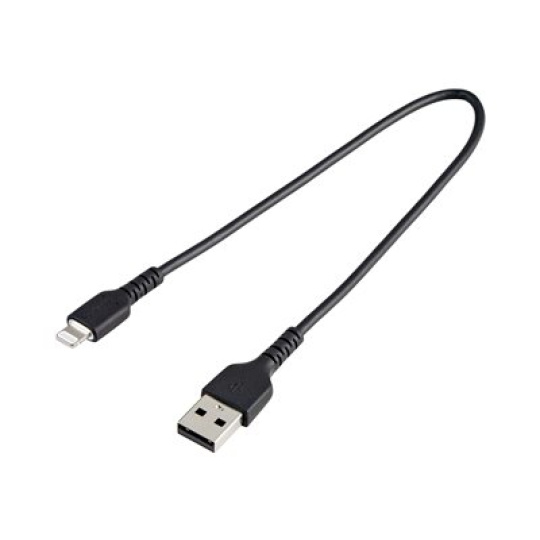 StarTech.com 12 in(30cm) Durable Black USB-A to Lightning Cable, Heavy Duty Rugged Aramid Fiber USB Type A to Lightning Charger/Sync Power Cord, Apple MFi Certified iPad/iPhone 12 Pro Max - iPhone 7/8/11/11 Pro - Kabel Lightning - USB s piny (male) do Lightning s piny (male) - 30 cm - cerná