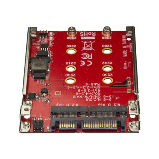 StarTech.com M.2 to SATA Adapter - Dual Slot - for 2.5in Drive Bay - RAID - M.2 SSD - M.2 Adapter - M.2 SSD Adapter (S322M225R) - Radic úložište (RAID) - M.2 - M.2 Card - RAID 0, 1, JBOD, BIG - SATA 6Gb/s - cervená