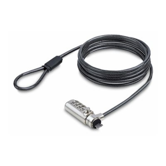 StarTech.com Slim Lock K-Slot Compatible, 6.6ft Combination Locking Cable - Bezpecnostní kabelový zámek - cerná a stríbrná - 2 m - kompatibilní s TAA