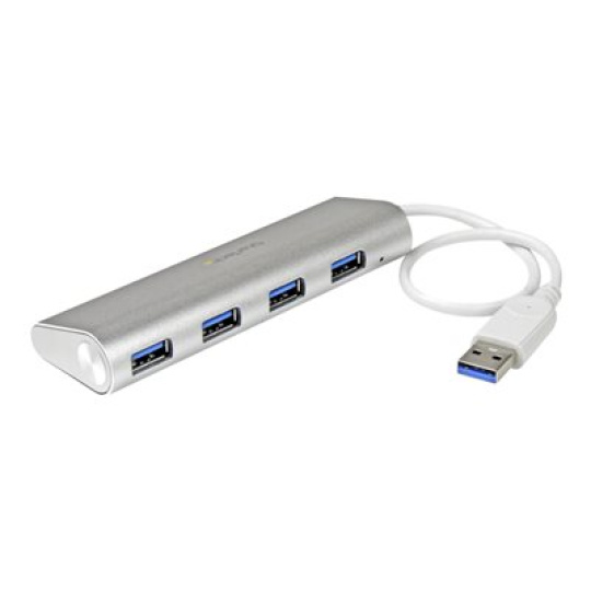 StarTech.com 4 Port Portable USB 3.0 Hub with Built-in Cable - Aluminum and Compact USB Hub (ST43004UA) - Rozbocovac - 4 x SuperSpeed USB 3.0