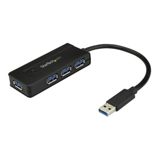 StarTech.com 4 Port USB 3.0 Hub SuperSpeed 5Gbps with Fast Charge Portable USB 3.1/USB 3.2 Gen 1 Type-A Laptop/Desktop Hub, USB Bus Power or Self Powered for High Performance, Mini/Compact - 15W of Shared Power (ST4300MINI) - Rozbocovac - 4 x SuperSpeed USB 3.0 - desktop - pro P/N: USB312SAT3CB, USB315CB2M, USBLT1MWS, USBLT2MBR, USBLT30CMW, USBLTM1MBK, USBLTM1MWH