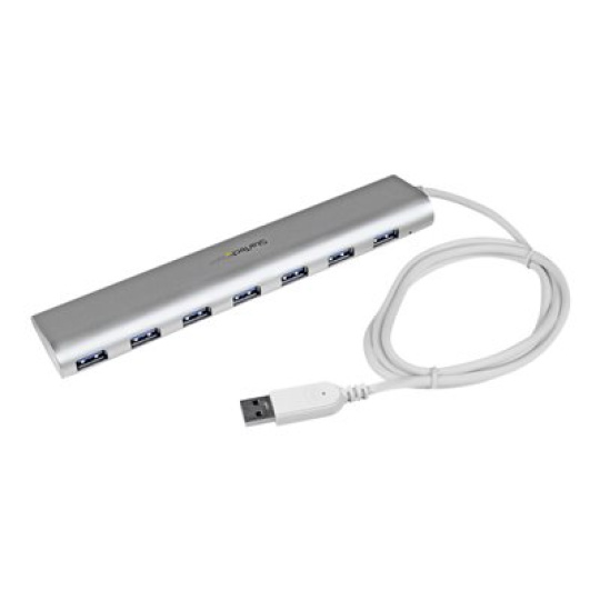 StarTech.com 7 Port Compact USB 3.0 Hub with Built-in Cable - Aluminum USB Hub - Silver USB3 Hub with 20W Power Adapter (ST73007UA) - USB periferní sharing switch - 7 x SuperSpeed USB 3.0 - desktop