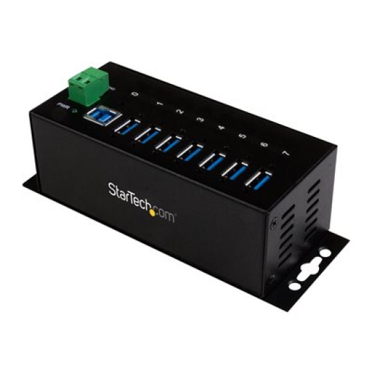StarTech.com 7-Port USB 3.0 Hub - Metal Industrial USB-A Hub with ESD Protection & 350W Surge Protection - Din Rail, Wall or Desk Mountable - TAA Compliant USB Expander Hub (ST7300USBME) - Rozbocovac - 7 x SuperSpeed USB 3.0 - lze montovat na konzolu DIN, pro pripevnení na zed - DC napájení - pro P/N: ITB20D3250, USB312SAT3CB, USB315CB2M, USBLT1MWS, USBLT2MBR, USBLTM1MBK, USBLTM1MWH