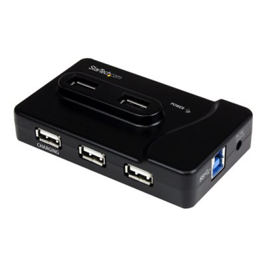 StarTech.com 7 Port USB Hub - 2 x USB 3A, 4 x USB 2A, 1 x Dedicated Charging Port - Multi Port Powered USB Hub with 20W Power Adapter (ST7320USBC) - Rozbocovac - 2 x SuperSpeed USB 3.0 + 4 x USB 2.0 - desktop - pro P/N: MSDREADU3CA, SDMSDRWU3AC, USB312SAT3CB, USB315CB2M, USBLTM1MBK, USBLTM1MWH