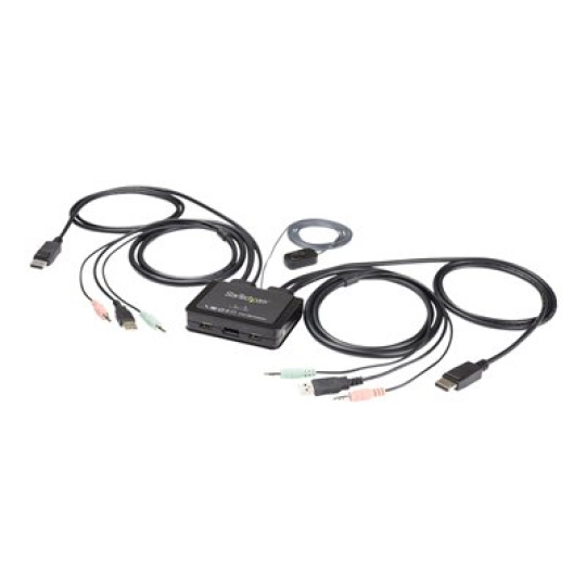 StarTech.com 2 Port DisplayPort KVM Switch, 4K 60Hz, Compact Dual Port UHD DP 1.2 USB Desktop KVM Switch w/ Integrated 4ft Cables & Audio, Bus Powered & Remote Switching, MacBook ThinkPad - 4K KVM Switch w/ Audio (SV211DPUA4K) - Prepínac KVM / audio - 2 x KVM / zvuk - desktop