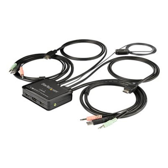 StarTech.com 2 Port HDMI KVM Switch, 4K 60Hz, Compact Dual Port UHD/Ultra HD USB Desktop KVM Switch with Integrated 4ft Cables & Audio, Bus Powered & Remote Switching, MacBook ThinkPad - 4K KVM Switch w/ Audio (SV211HDUA4K) - Prepínac KVM / audio - 2 x KVM / zvuk - 1 místní uživatel - desktop