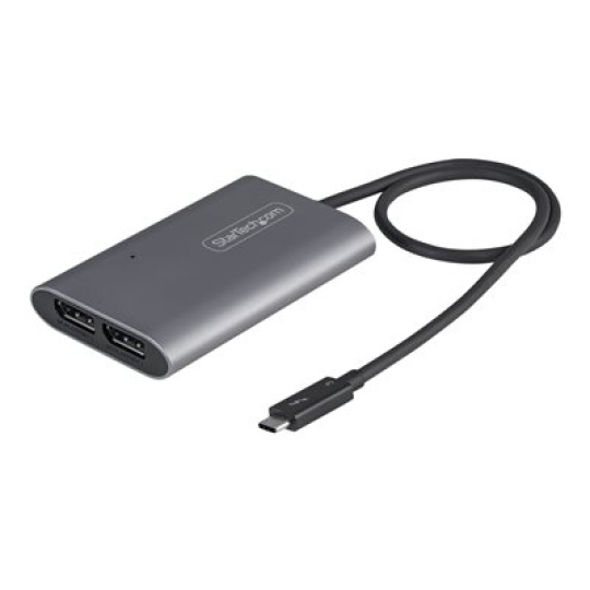 StarTech.com Thunderbolt 3 to Dual DisplayPort Adapter DP 1.4, Dual 4K 60Hz or Single 8K/5K Thunderbolt 3 to DP Adapter, TB3 to 2x DisplayPort Monitor Video Display Adapter, Mac/Windows - TB3 to DP 1.4 Adapter - Adaptér USB / DisplayPort - 24 pin USB-C (M) do DisplayPort (F) - Thunderbolt 3 / DisplayPort 1.4 - 46 cm - podpora 8K - stríbrná