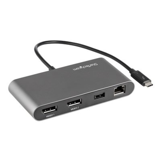StarTech.com Thunderbolt 3 Mini Dock - Portable Dual Monitor w/ DP 4K 60Hz - 2X USB-A Hub (3.2/2.0), GbE - 28cm Cable - TB3 Multiport Adapter - Mac/Windows - Upgraded Version of TB3DKM2DP (TB3DKMDPL) - Dokovací stanice - Thunderbolt 3 - 2 x DP - 1GbE