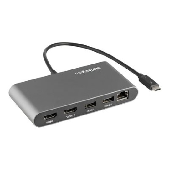 StarTech.com Thunderbolt 3 Mini Dock - Portable Dual Monitor w/HDMI 4K 60Hz - 2X USB-A Hub (3.2/2.0), GbE - 28cm Cable - TB3 Multiport Adapter - Mac/Windows - Upgraded Version of TB3DKM2HD (TB3DKMHDL) - Dokovací stanice - Thunderbolt 3 - 2 x HDMI - 1GbE