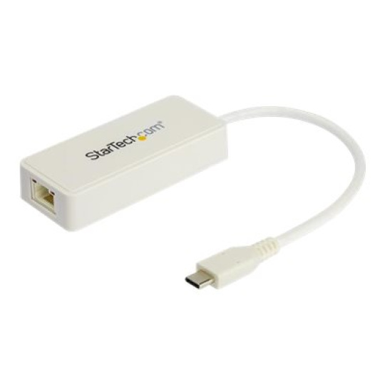 StarTech.com USB C to Gigabit Ethernet Adapter with USB A Port, White 1Gbps NIC USB 3.0/USB 3.1 Type C Network Adapter, 1GbE USB-C RJ45/LAN TB3 Compatible Windows MacBook Pro Chromebook - USB C to Ethernet (US1GC301AUW) - Sítový adaptér - USB-C - Gigabit Ethernet + USB 3.1 Gen 2 - bílá