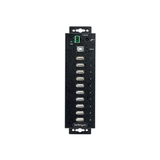 StarTech.com 10-Port Industrial USB 2.0 Hub, Rugged USB Hub w/15kV Air/8kV Contact ESD Level 4 Protection, DIN/Wall/Desk Mountable USB-A Hub, Multiport USB Hub with Locking Ports - Metal Construction (USB210AIND-USB-A-HUB) - Rozbocovac - prumyslový - 10 x USB 2.0 - desktop, lze montovat na konzolu DIN, pro pripevnení na zed - kompatibilní s TAA