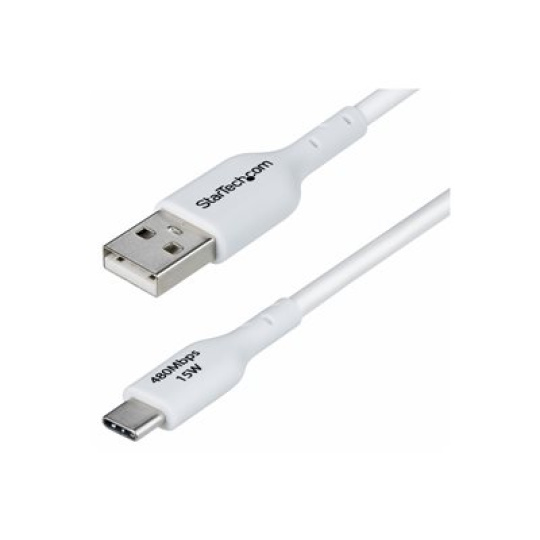 StarTech.com 2m (6.6ft) White USB-A to USB-C Charging Cable/Cord, M/M - USB kabel - USB (M) do 24 pin USB-C (M) - USB 2.0 - 3 A - 2 m - nabíjení a synchronizace, neobsahuje halogen, pasivní, USB Fast Charge (15W) - bílá