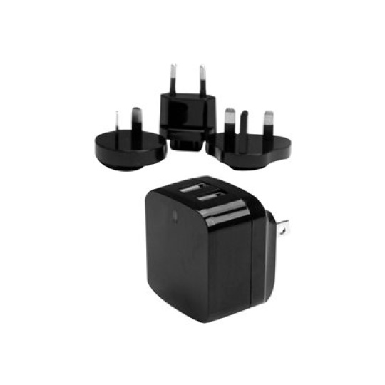 StarTech.com Travel USB Wall Charger - 2 Port - Black - Universal Travel Adapter - International Power Adapter - USB Charger (USB2PACBK) - Sítový adaptér - 17 Watt - 3.4 A - 2 výstupní konektory (USB) - cerná - pro P/N: USBLT1MWS, USBLT2MBR, USBLT2MW, USBLT30CMW, USBLTM1MBK, USBLTM1MWH, VID2VGATV3