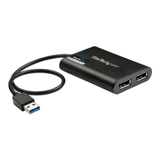 StarTech.com USB 3.0 to Dual DisplayPort Adapter 4K 60Hz, DisplayLink Certified, Video Converter with External Graphics Card - Mac & PC (USB32DP24K60) - Adaptér DisplayPort - USB typ A (M) do DisplayPort (F) - USB 3.0 - 30 cm - podpora 4K60Hz (4096 x 2160) - cerná