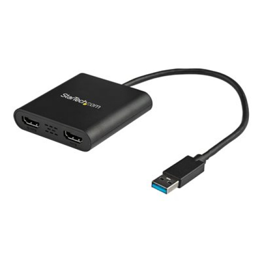 StarTech.com USB 3.0 to Dual HDMI Adapter, 1x 4K 30Hz & 1x 1080p, External Video & Graphics Card, USB Type-A to HDMI Dual Monitor Display Adapter Dongle, Supports Windows Only, Black - USB to Dual HDMI Adapter (USB32HD2) - Kabel adaptéru - kompatibilní s TAA - USB typ A s piny (male) do HDMI se zdírkami (female) - 25 cm - cerná - podpora 4K30Hz (3840 x 2160) - pro P/N: HDDVIMM3, HDMM12, HDMM15, HDMM1MP, HDMM2MP, HDMM3, HDMM3MP, HDMM50A, HDMM6, HDPMM50