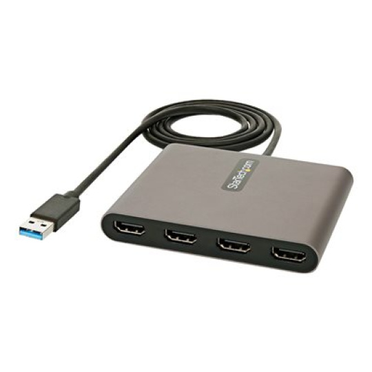 StarTech.com USB 3.0 to 4 HDMI Adapter, External Video & Graphics Card, USB Type-A to Quad HDMI Monitor Display Adapter Dongle, 1080p 60Hz, USB 3.0 to HDMI Adapter/Video Converter, Windows - Multi Monitor Adapter - Kabel adaptéru - USB typ A s piny (male) do HDMI se zdírkami (female) - 1 m - šedá space gray - 1080p podpora 60 Hz